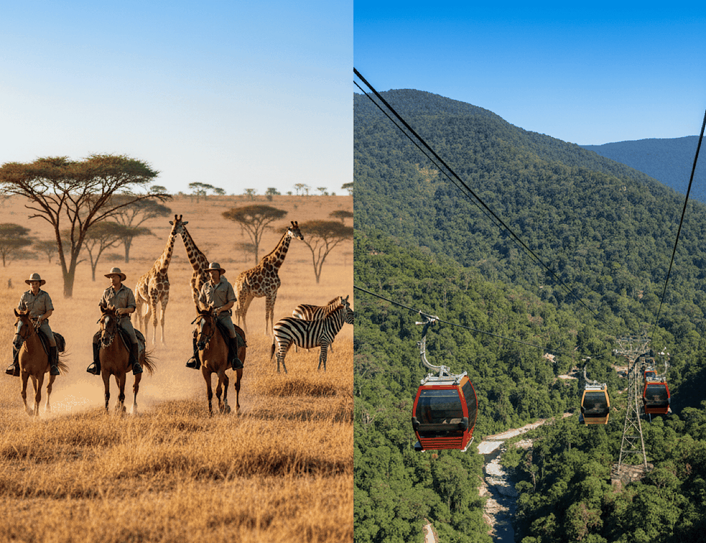 Von Johannesburg aus: Reitsafari und Seilbahntour