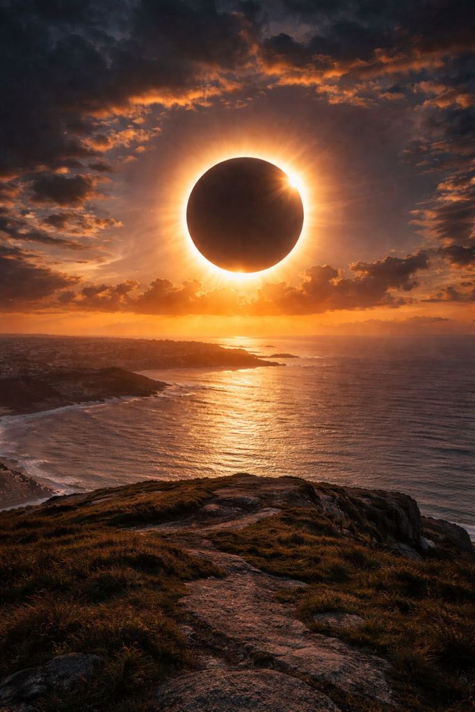 Von Santiago: Totale Sonnenfinsternis 2026 vor dem Atlantik in A Coruña