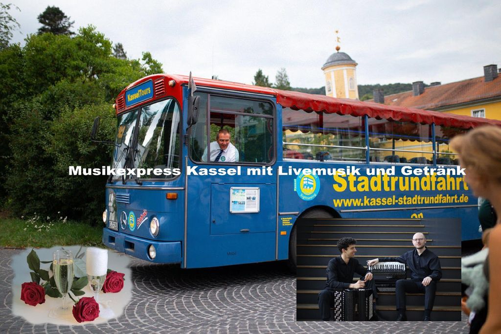 Musikexpress Kassel: Bustour mit Live-Akkordeon, Moderation & Getränk