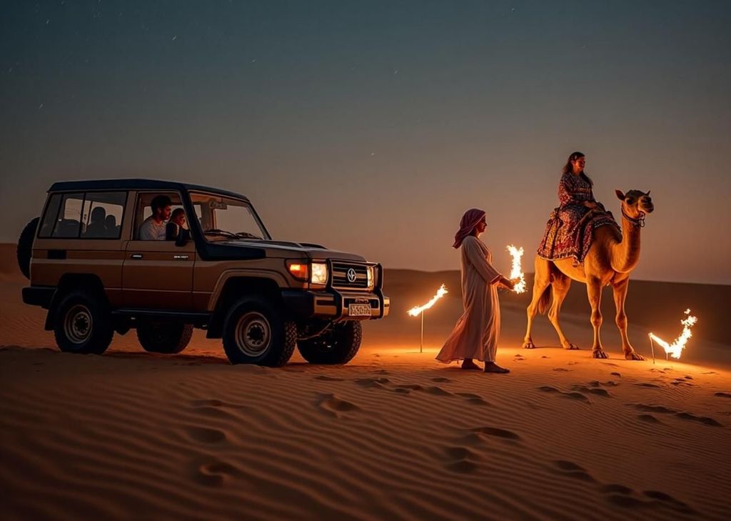 Doha: Nächtliche Wüstensafari mit Dune Bashing und Kamelritt