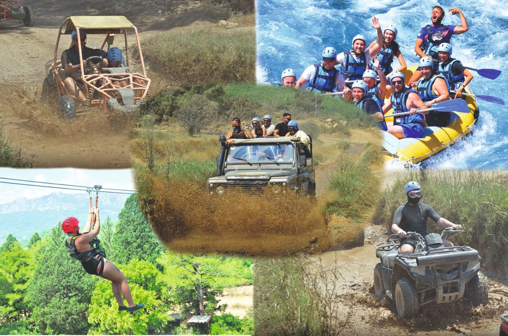Side/Antalya: Jeep-, Buggy-, Rafting- und Zipline-Tour mit Mittagessen