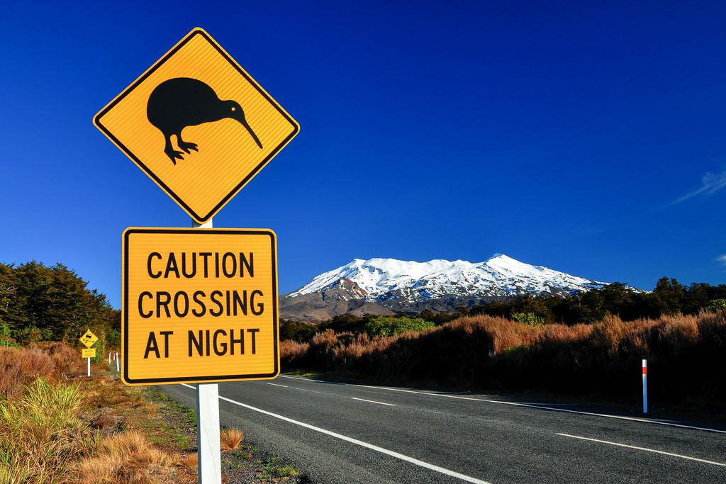 Straßenschild vor dem Mount Ruapehu